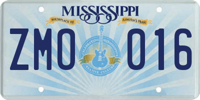 MS license plate ZMO016