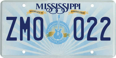 MS license plate ZMO022