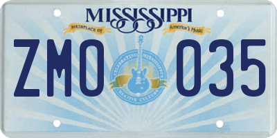 MS license plate ZMO035