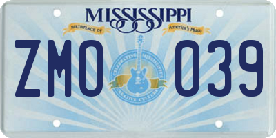MS license plate ZMO039