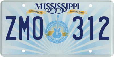 MS license plate ZMO312