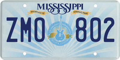 MS license plate ZMO802