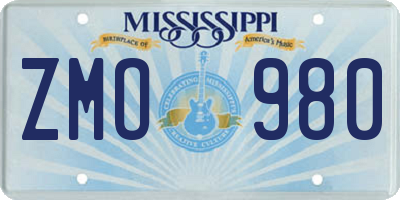 MS license plate ZMO980
