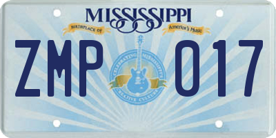 MS license plate ZMP017