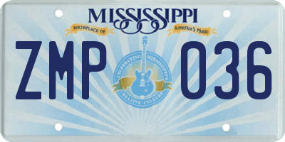 MS license plate ZMP036