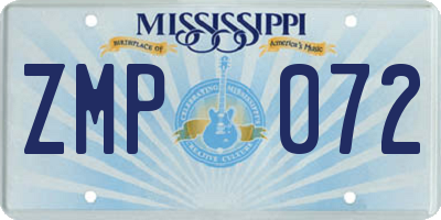 MS license plate ZMP072