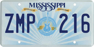 MS license plate ZMP216