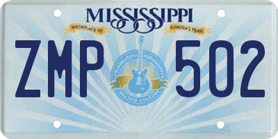 MS license plate ZMP502