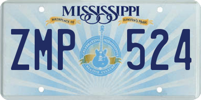 MS license plate ZMP524