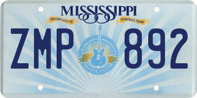 MS license plate ZMP892