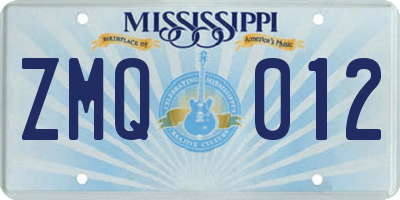 MS license plate ZMQ012