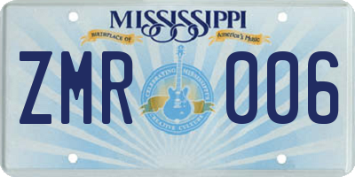 MS license plate ZMR006