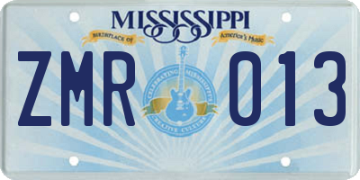 MS license plate ZMR013