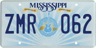 MS license plate ZMR062