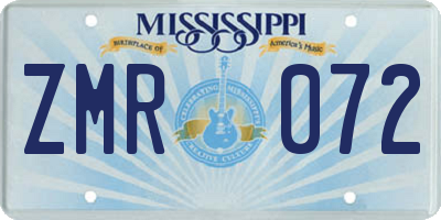 MS license plate ZMR072