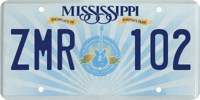 MS license plate ZMR102