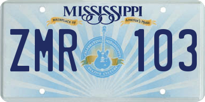 MS license plate ZMR103