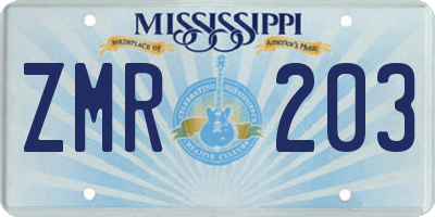 MS license plate ZMR203