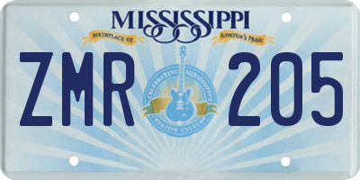 MS license plate ZMR205