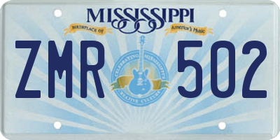 MS license plate ZMR502