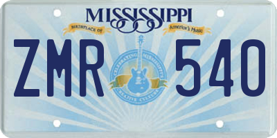 MS license plate ZMR540