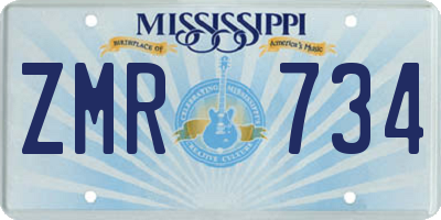 MS license plate ZMR734