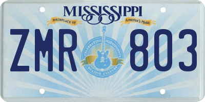 MS license plate ZMR803