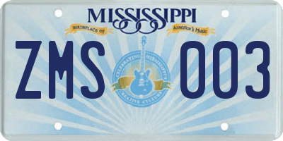 MS license plate ZMS003