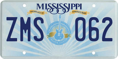 MS license plate ZMS062
