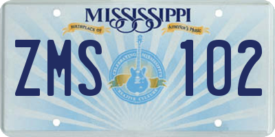 MS license plate ZMS102