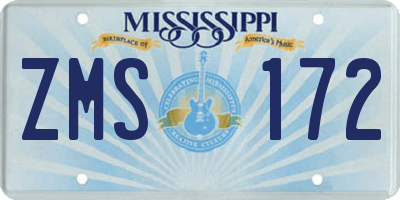 MS license plate ZMS172