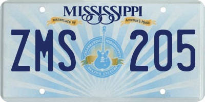 MS license plate ZMS205