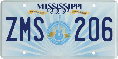 MS license plate ZMS206
