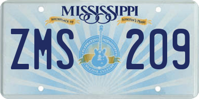 MS license plate ZMS209