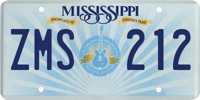 MS license plate ZMS212