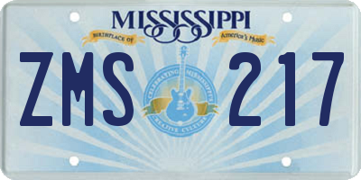 MS license plate ZMS217