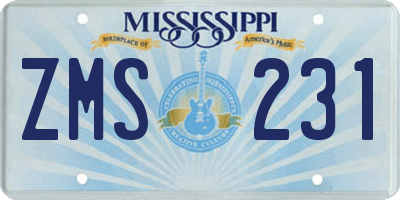 MS license plate ZMS231