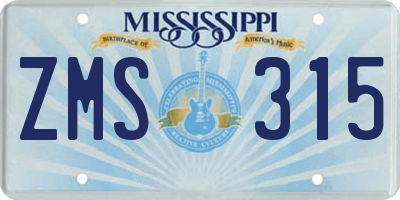 MS license plate ZMS315
