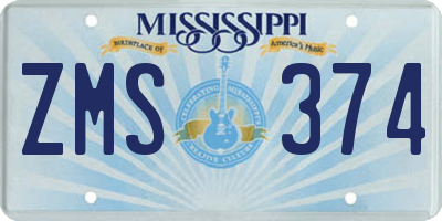 MS license plate ZMS374