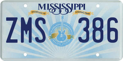 MS license plate ZMS386