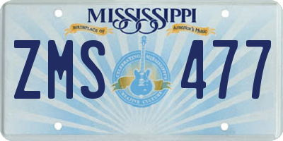 MS license plate ZMS477
