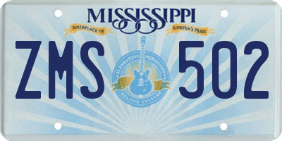 MS license plate ZMS502