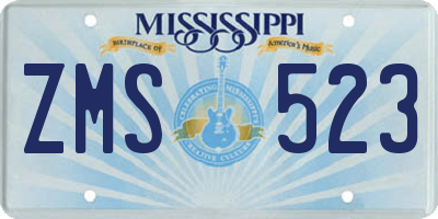 MS license plate ZMS523