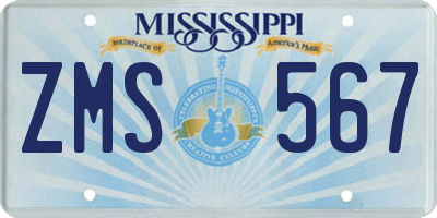 MS license plate ZMS567