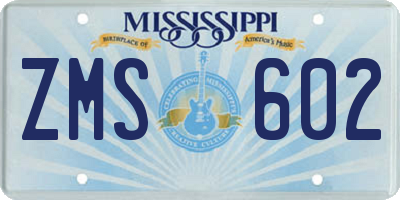 MS license plate ZMS602
