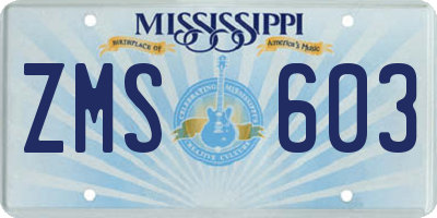 MS license plate ZMS603