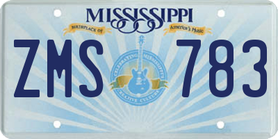 MS license plate ZMS783