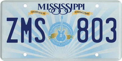 MS license plate ZMS803