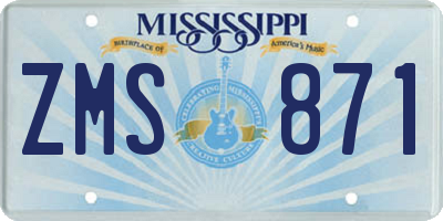MS license plate ZMS871