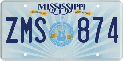 MS license plate ZMS874